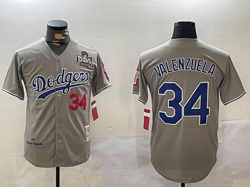 Men Los Angeles Dodgers #34 Valenzuela Grey Throwback Game 2024 Nike MLB Jersey style 11204